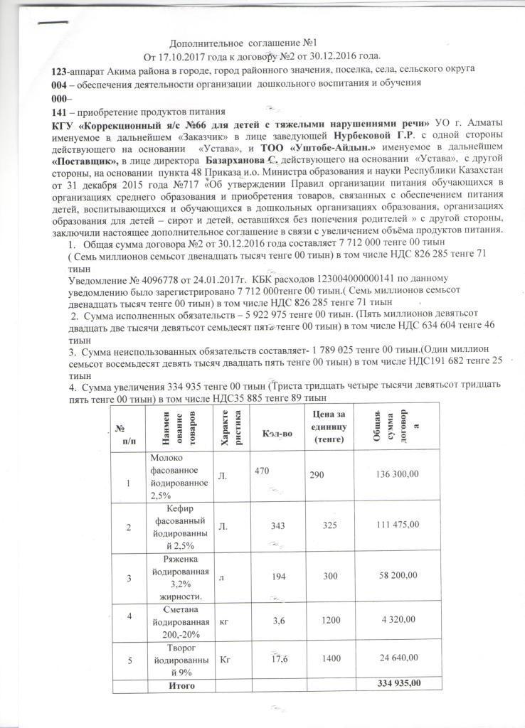 Дополнительное соглашение №1 от 17.10.2017 года