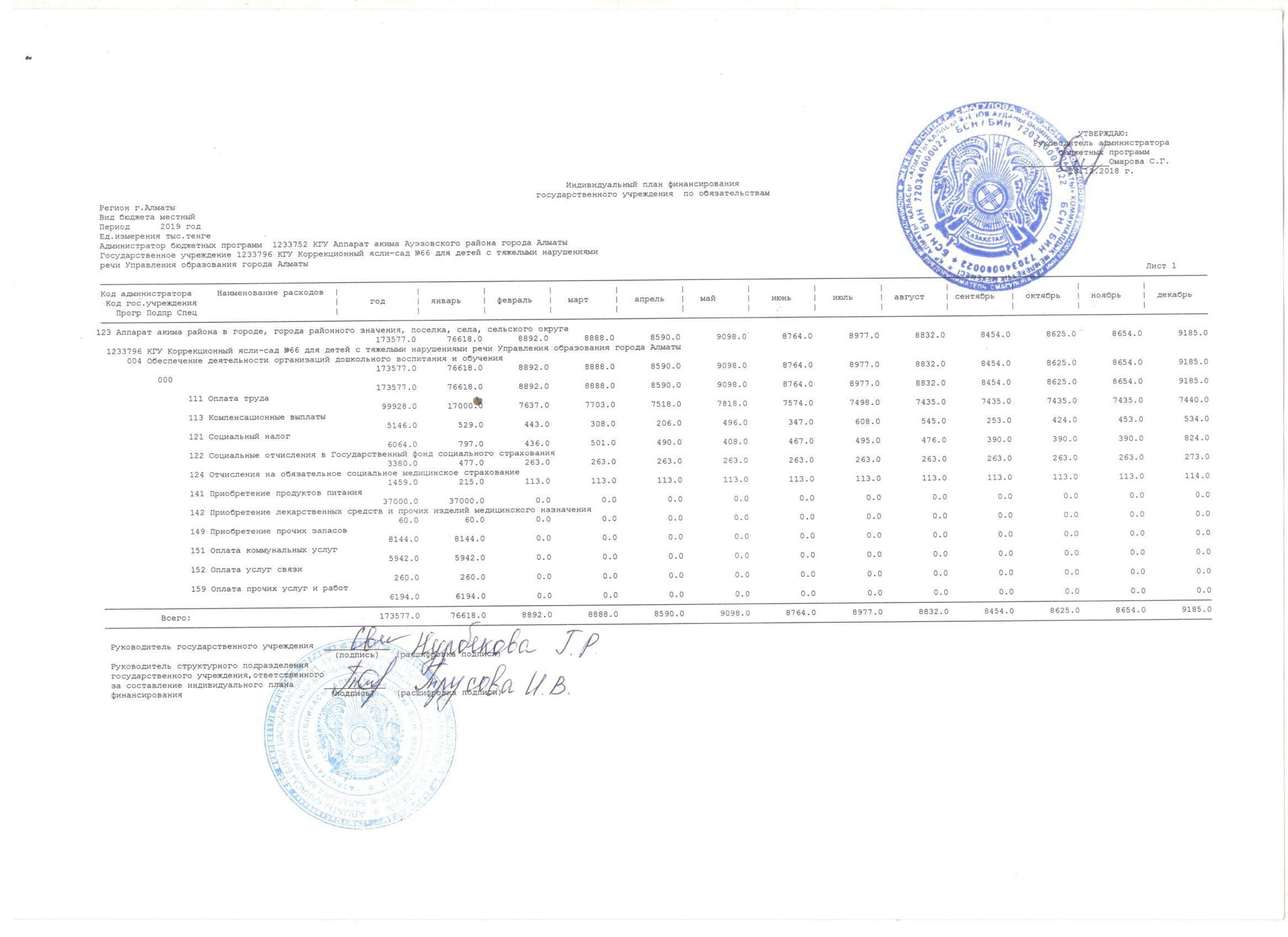 Индив. план финансир. ГУ по обязательствам и платежам за 2019 г.