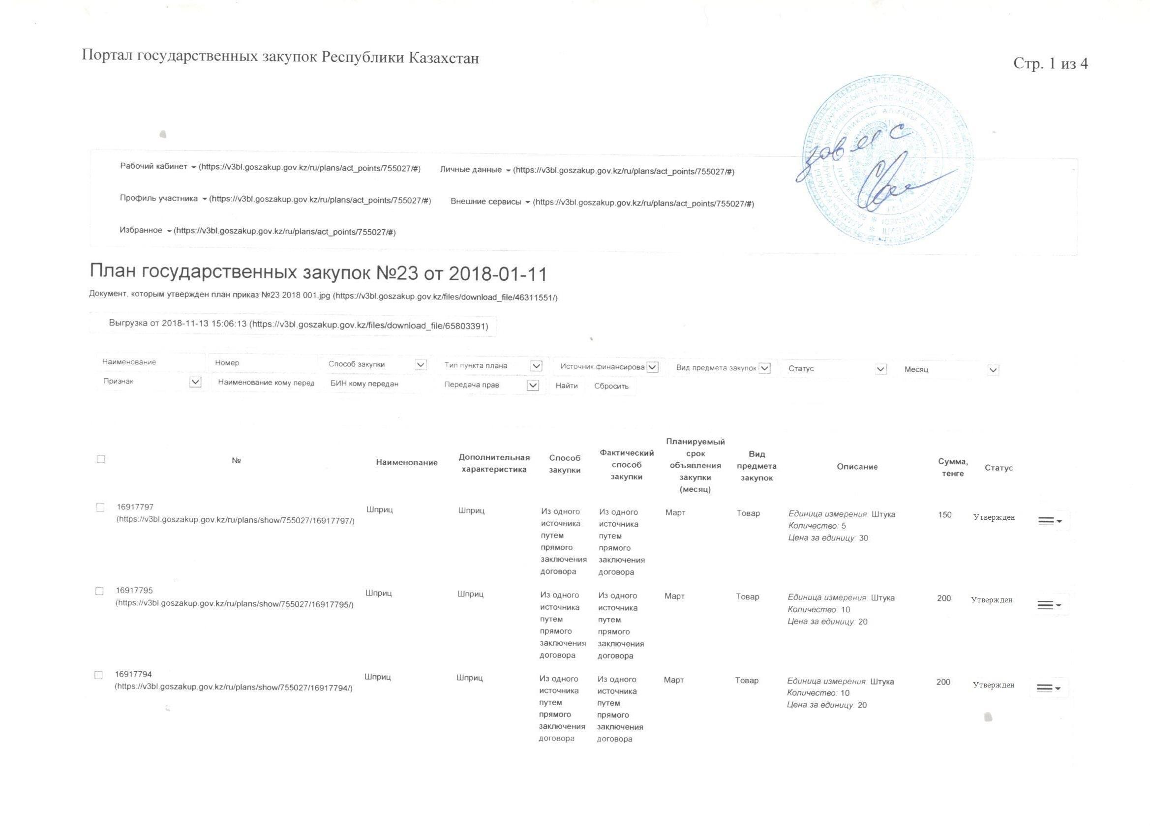 План государственных закупок на 2018г.