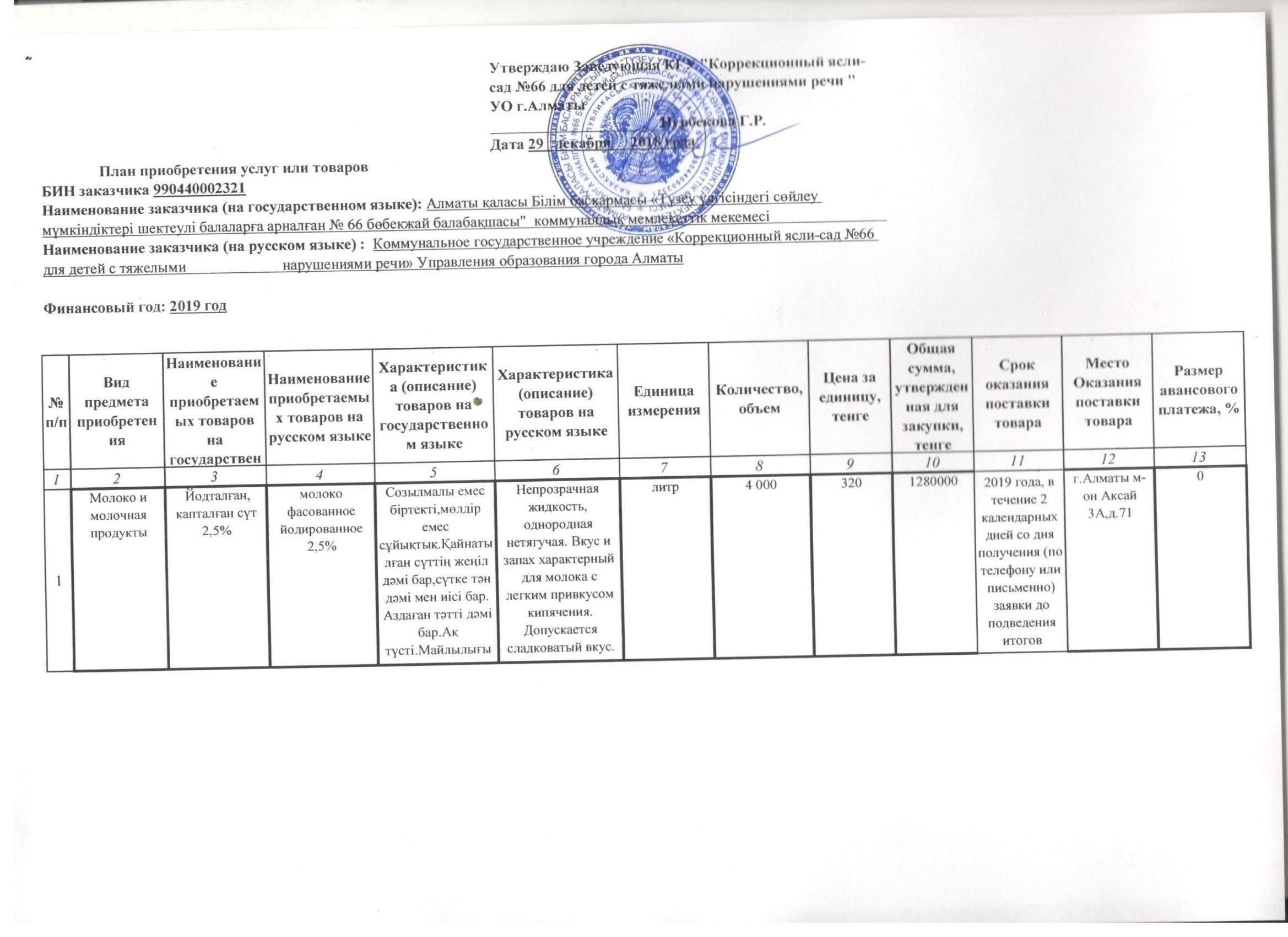 План приобретения услуг или товаров